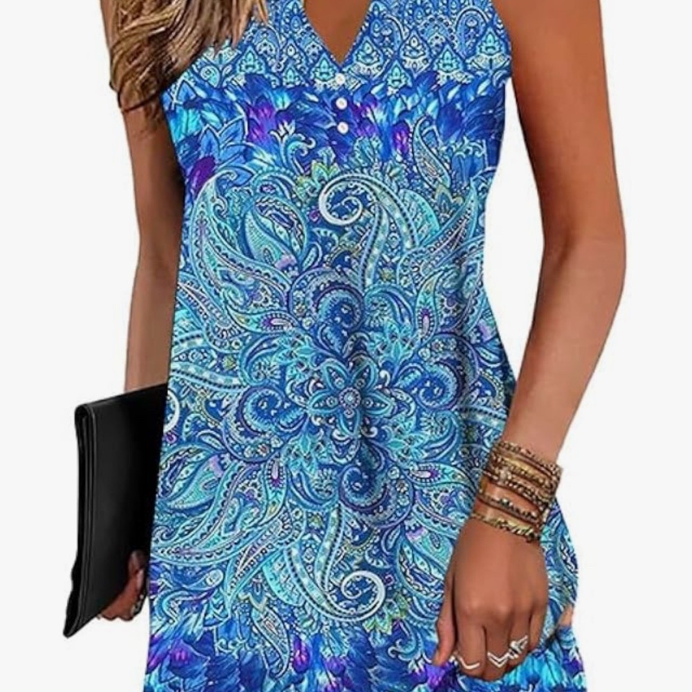Amazon Women's Blue Paisley Mini Dress